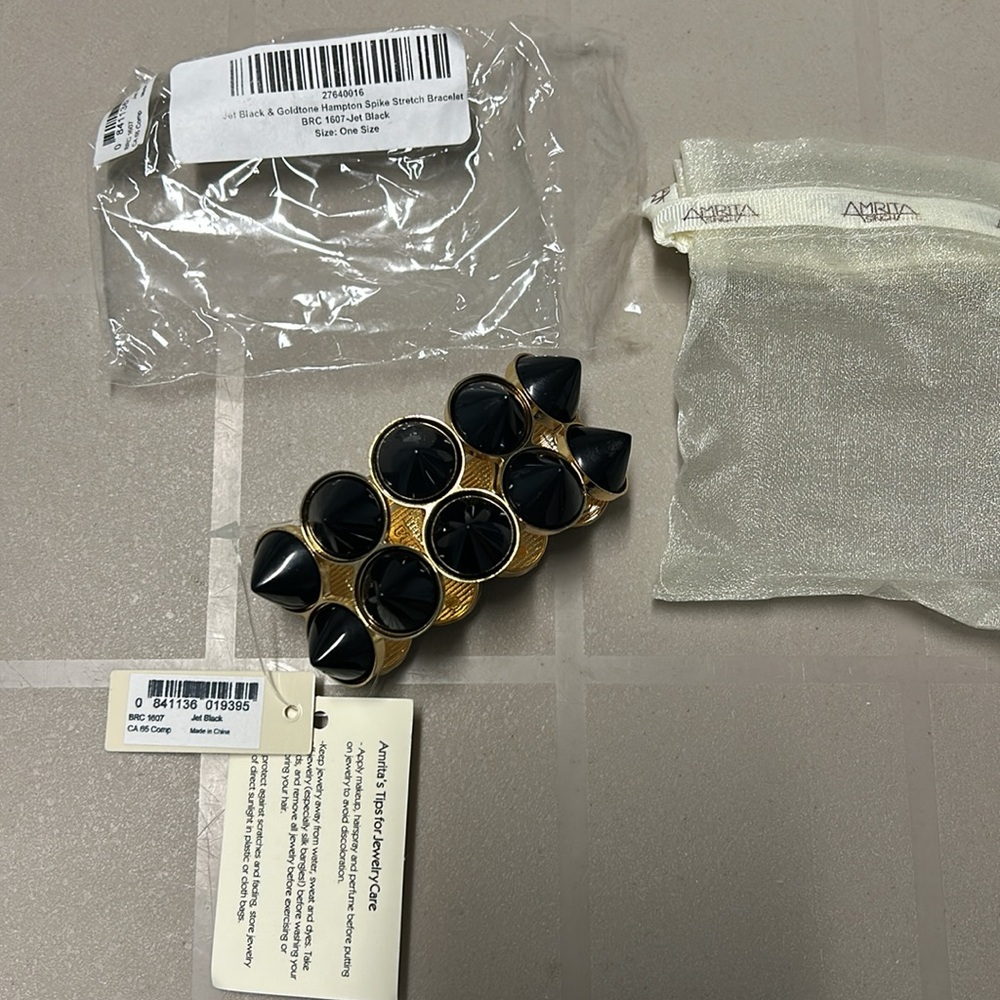 New Jet Black & Gold tone Hampton Spike Stretch Bracelet - Picture 2 of 7